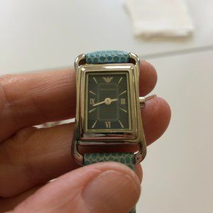 Emporio Armani silver watch w/ blue leather strap